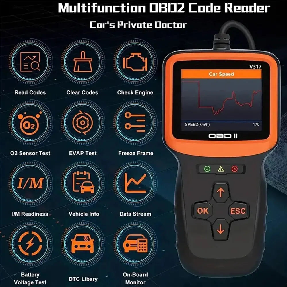 OBD II EOBD V317 OBD 2 Automobile Car Fault Detector Oxygen Sensor Test Engine Fault Diagnosis Car Diagnostic Tool
