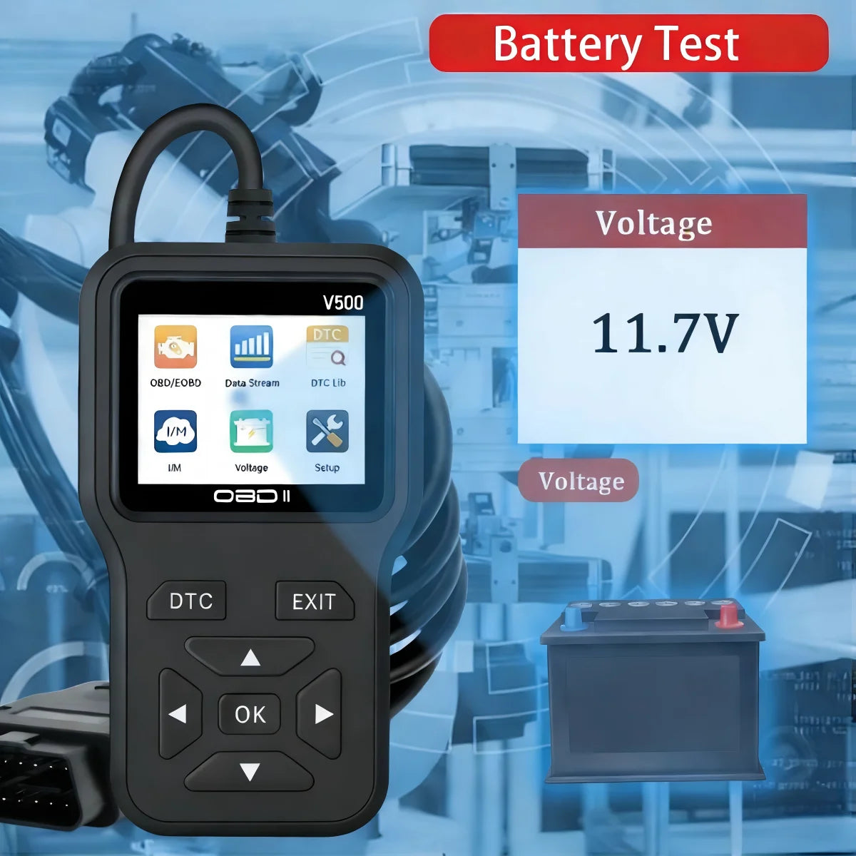 Obd2 Diagnostic Scanner with the Ability to Read and Clear Fault Codes, Check I/M Readiness Status, Vehicle Information, and Voltage Testing - Compact and Durable Design, Compatible with All Obdii/Eobd Cars, Trucks, and Suvs