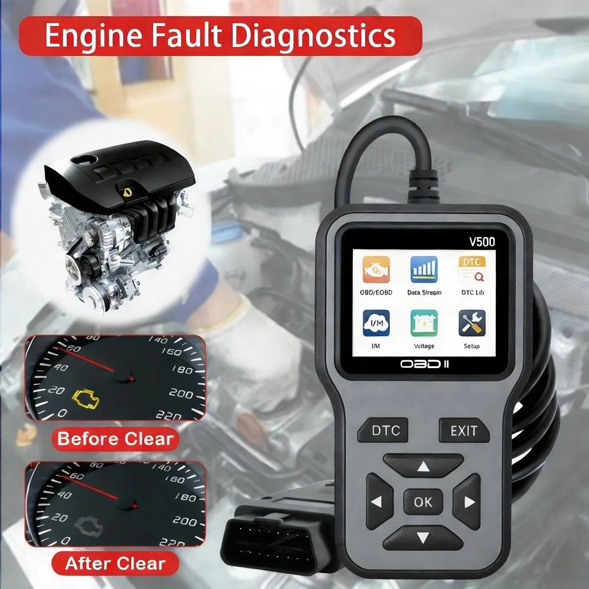 Obd2 Diagnostic Scanner with the Ability to Read and Clear Fault Codes, Check I/M Readiness Status, Vehicle Information, and Voltage Testing - Compact and Durable Design, Compatible with All Obdii/Eobd Cars, Trucks, and Suvs