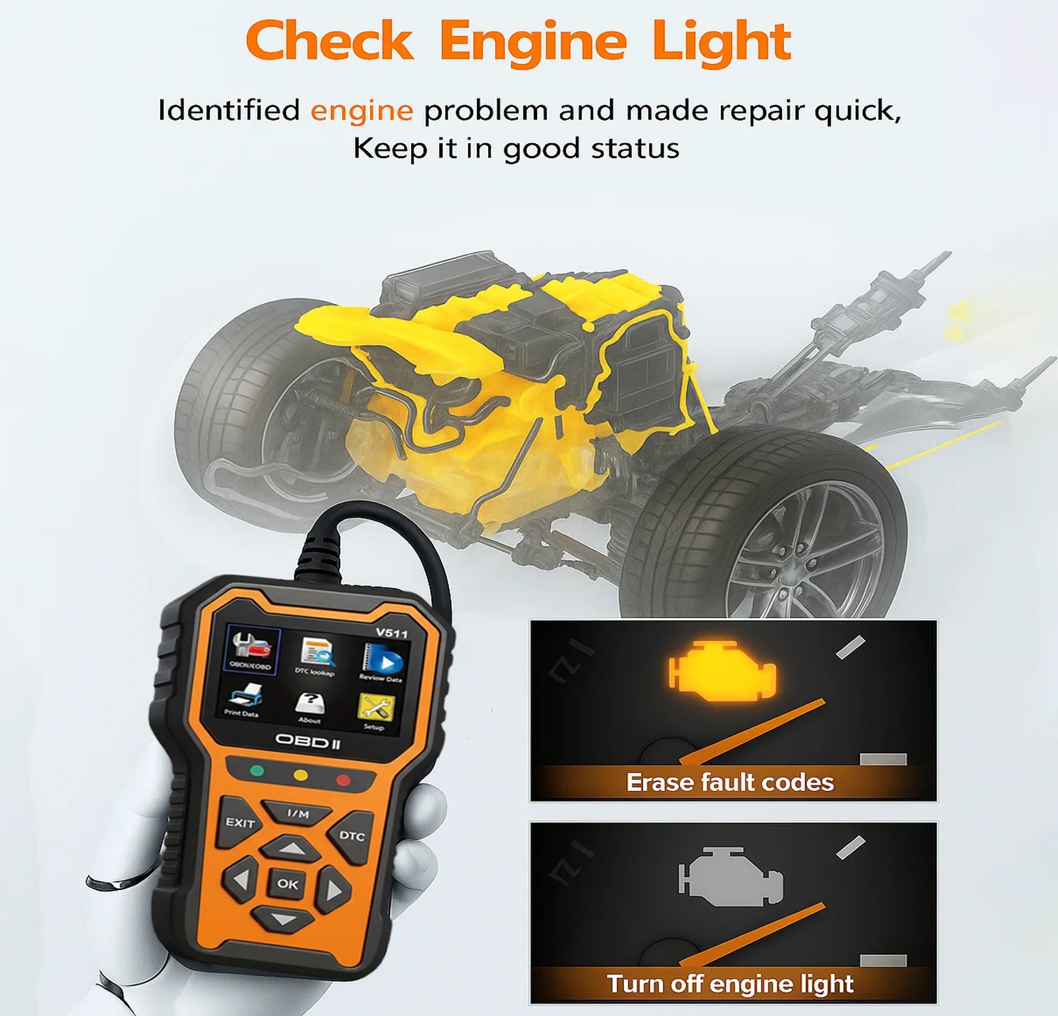 OBD2 Car Diagnostic Tool|Checks car engine fault lights and clears error codes|Suitable for all OBDII/EOBD cars from 1996onwards
