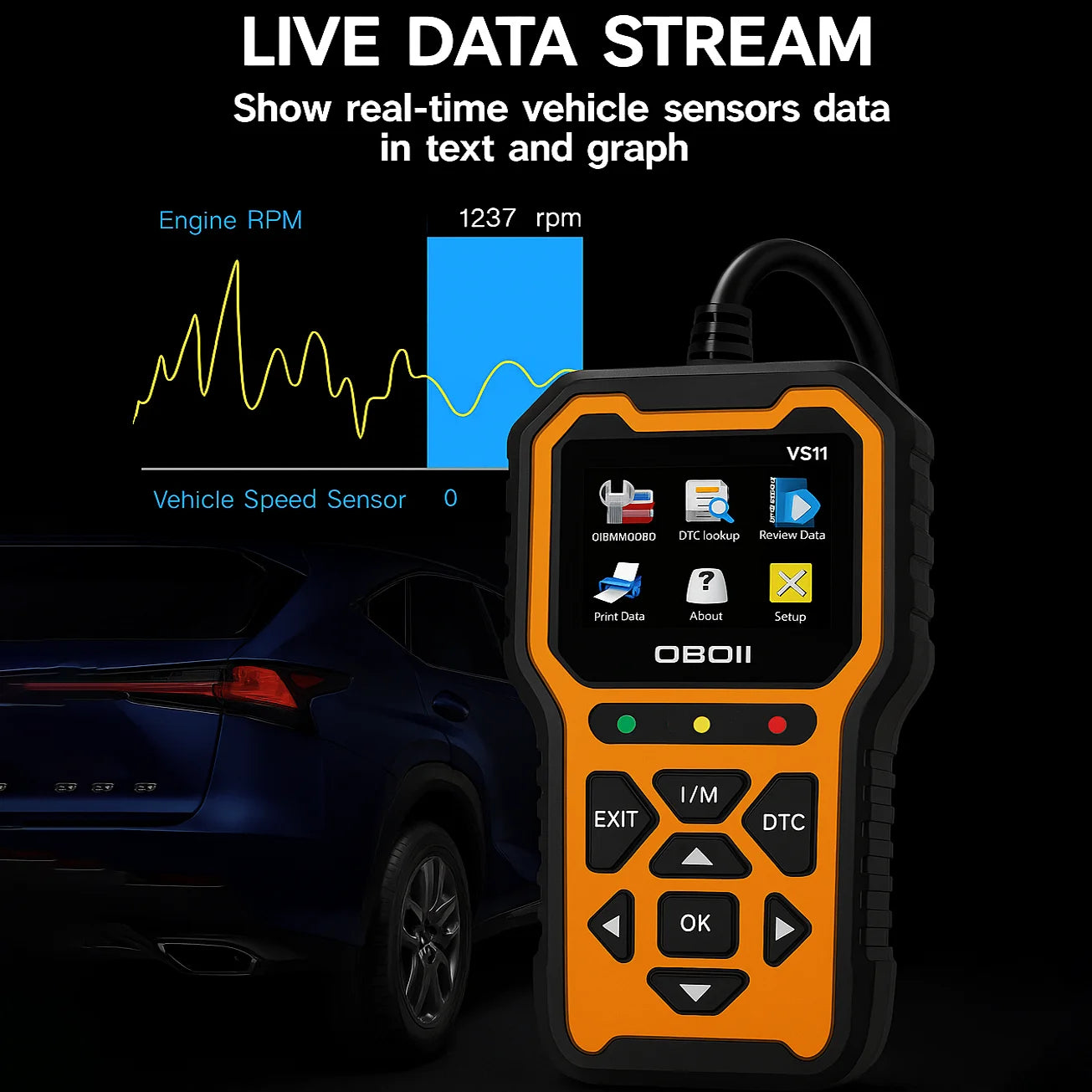 OBD2 Car Diagnostic Tool|Checks car engine fault lights and clears error codes|Suitable for all OBDII/EOBD cars from 1996onwards